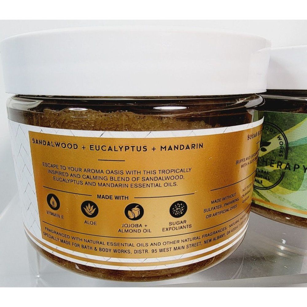 2 Bath & Body Works AROMA OASIS Sugar SCRUB SANDALWOOD EUCALYPTUS MANDARIN 13oz - Picture 5 of 8